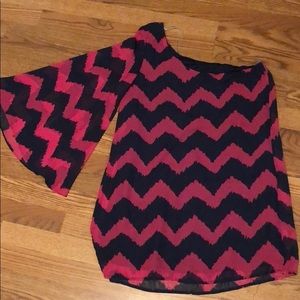 One sleeve pink and blue short dress